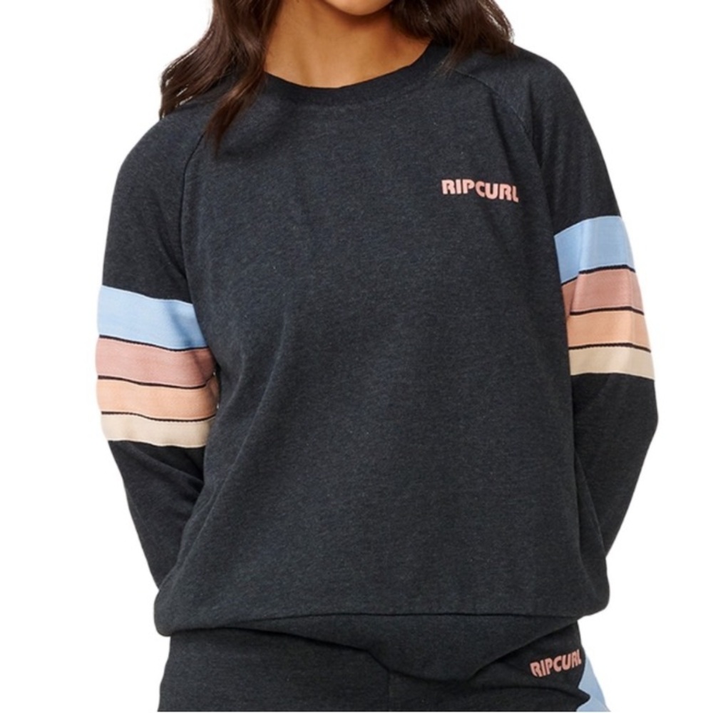 Rip Curl Juniors' High Tide Surf Raglan Crew Top, Black Marle, Sz: Medium